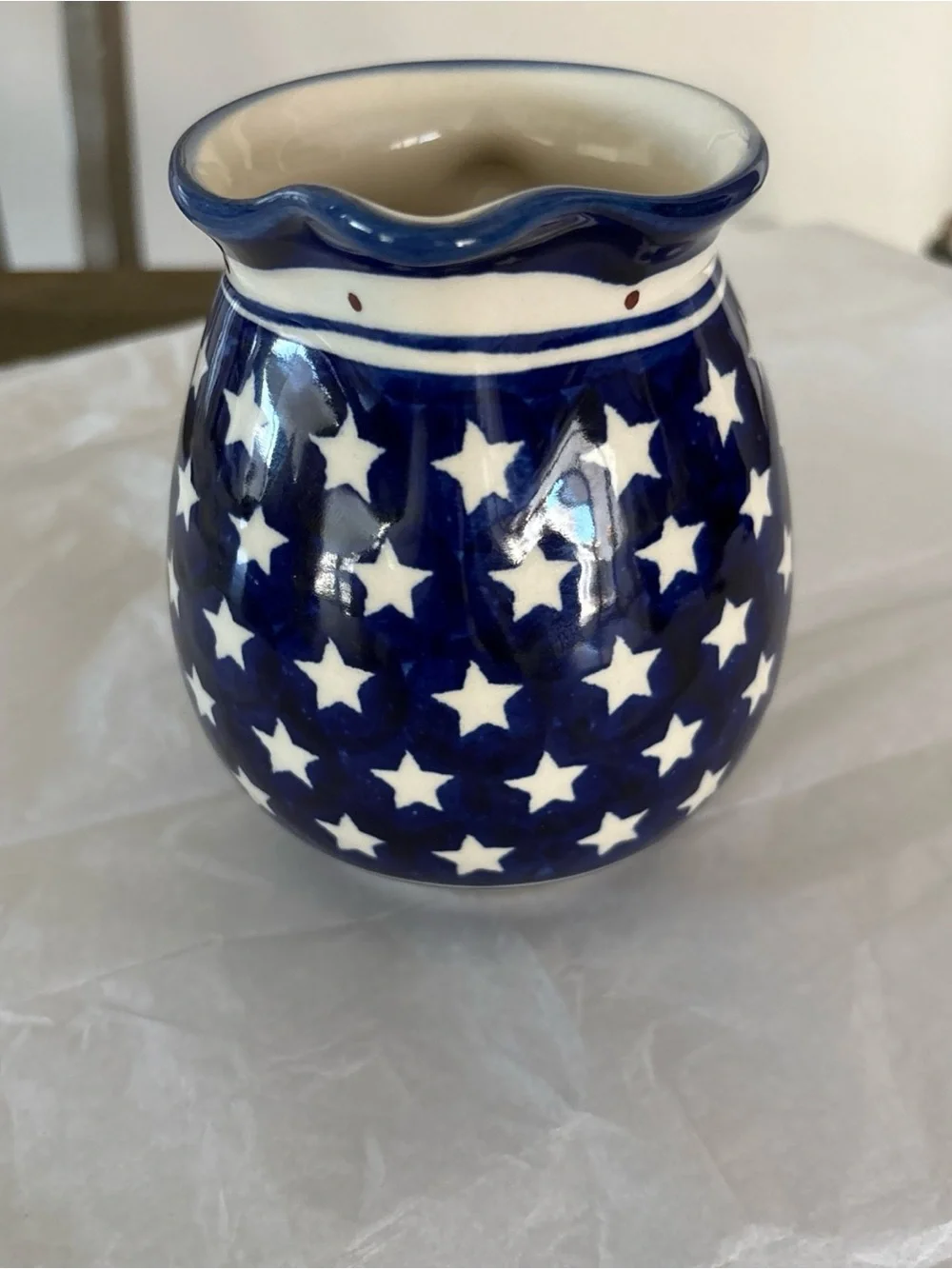 Polish Pottery Mano Creamer Stars & Stripes Small Pitcher Handcrafted Poland